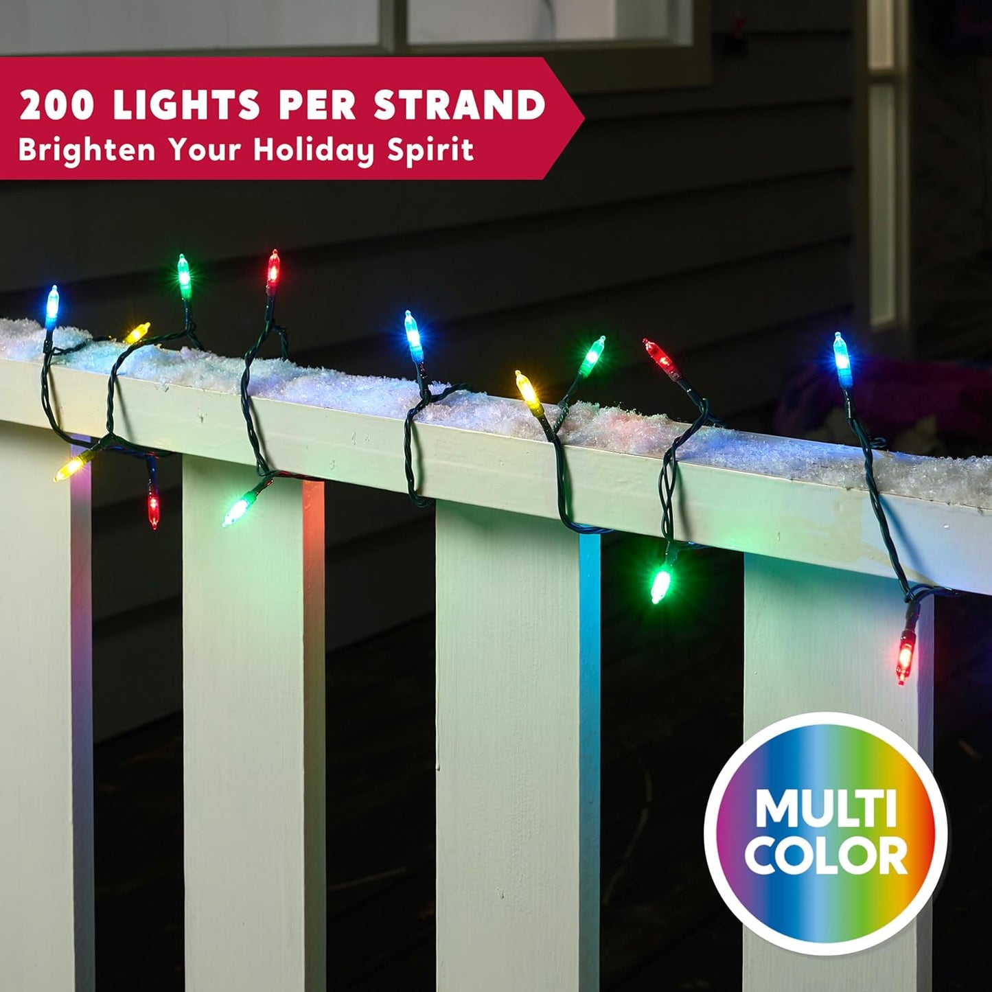 Joiedomi LED Christmas String Lights,200 Count 66.3FT Battery Operated Christmas Tree Fairy Lights with 8 Modes,Multifunction Green Wire for Xmas Decor Party Holiday House,Multicolor