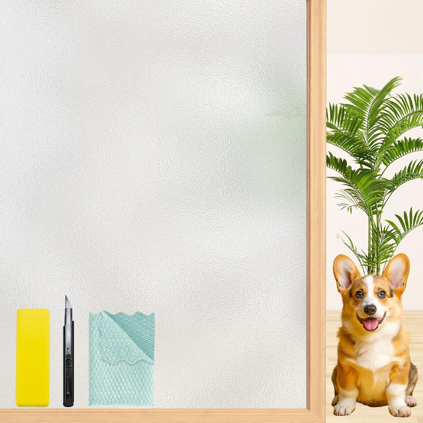 Niviy Frosted Glass Window Privacy Film with Free Installation Tools Static Cling Bathroom Window Frosting Film Day and Night Windows Cling Home Glass Door Cover, 17.5 inch x 78.7 inch