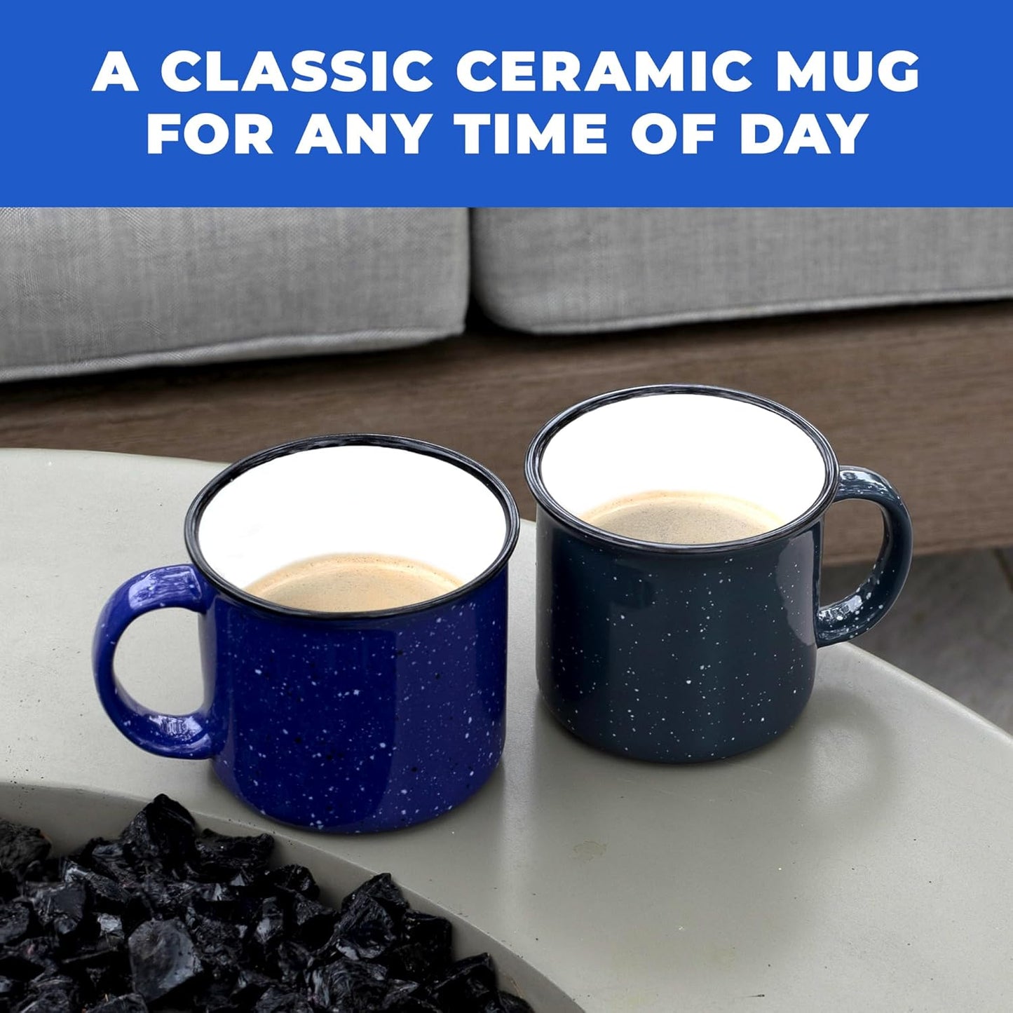 Set of 16 Ceramic Campfire Mugs – 15 Oz, Black – Coffee & Tea Cups for Home, Work, Travel, Camping – Customizable, Great for DIY, Events, Companies