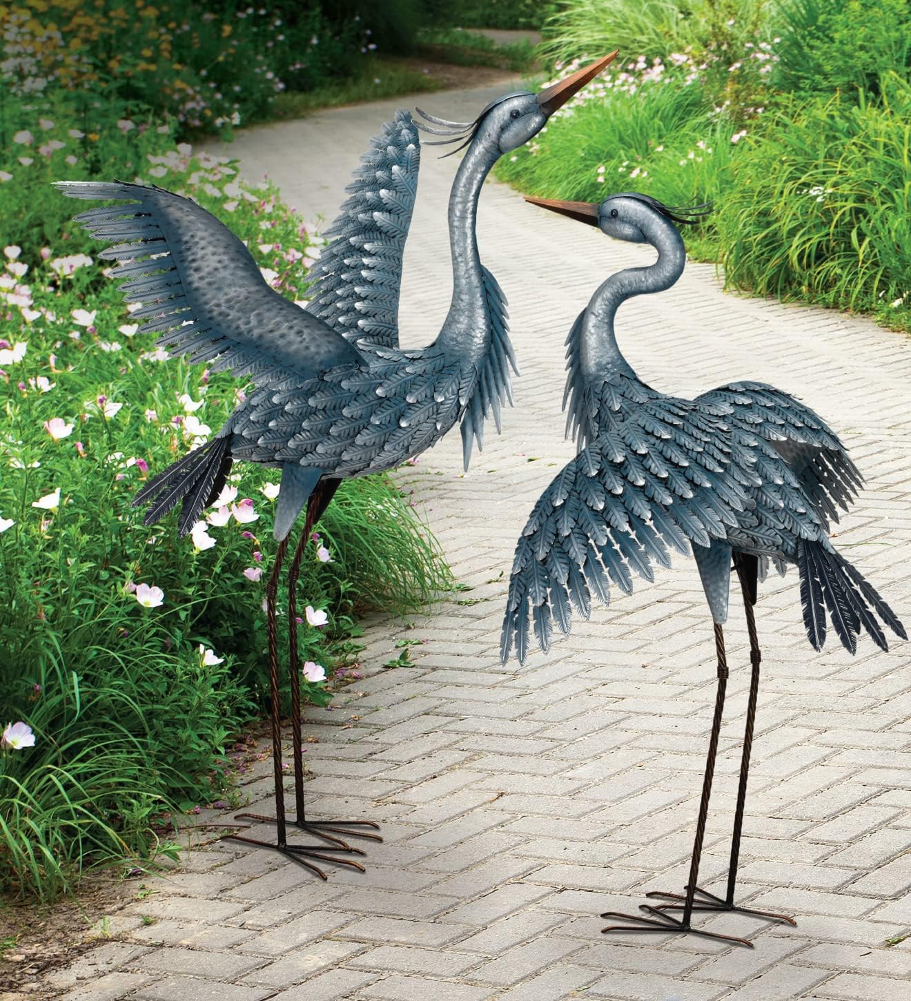 Regal Art & Gift Outdoor Garden Décor, Unique Bird Sculpture, Rustic Metal Bird Statues, Garden Ornaments, Bird Figurine for Lawn, Decorative Sculpture, Heron, Blue, Wings Up, 47"height