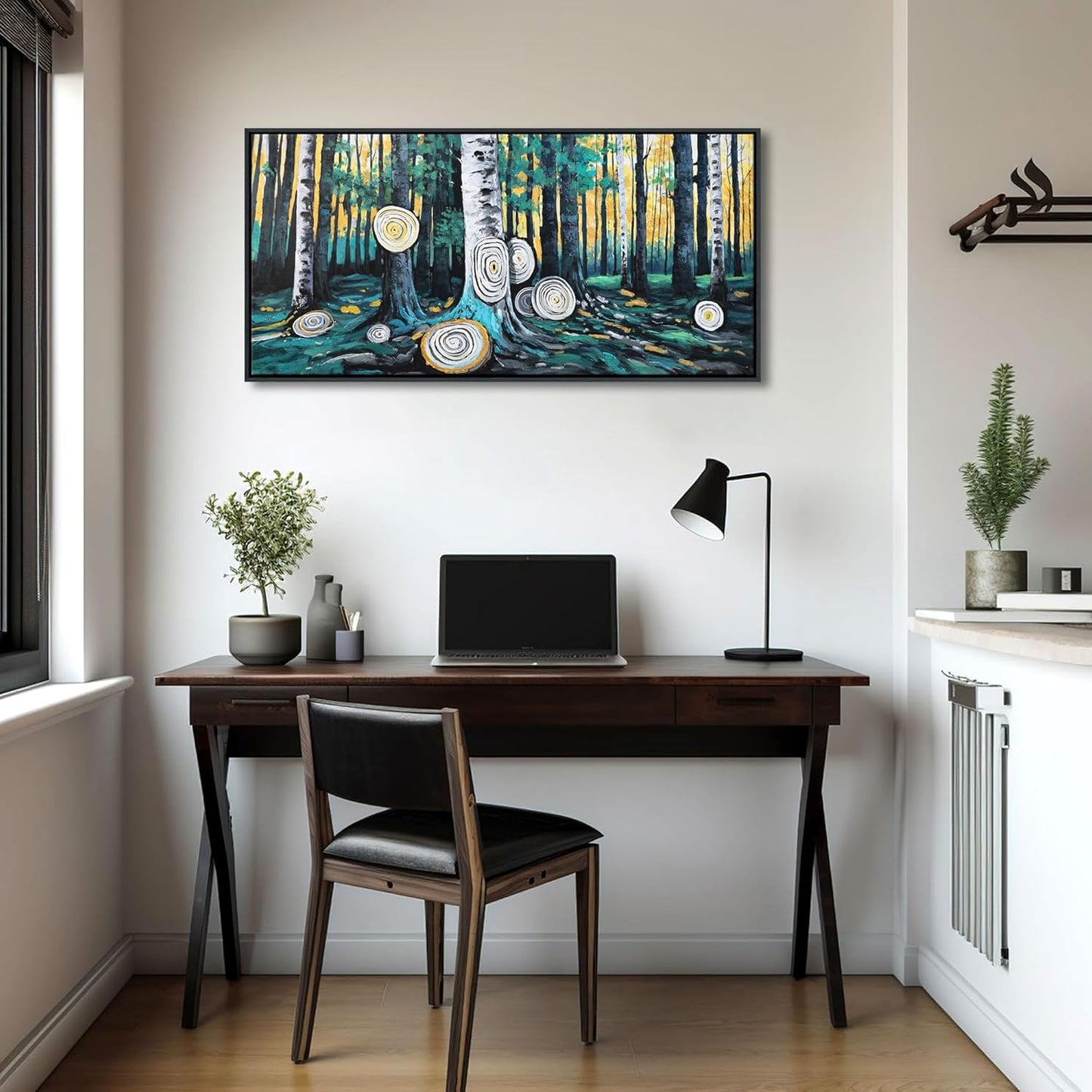 QZQCBLC Canvas Wall Art Bedroom - Green Large Tree Yellow Forest Paintings Artwork Abstract Ring Landscape Pictures for Living room Bathroom kitchen Home Office Wall Decor 20"X40"