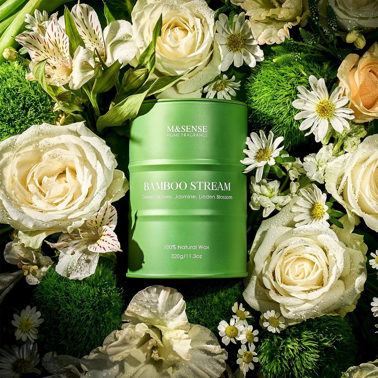 M&SENSE Bamboo Scented Candles Natural Non Toxic, Aromatherapy Candle for Stress Relief Meditation Relaxing, Housewarming Gifts for Women Men, 11.3oz 70 Hour Long Burning