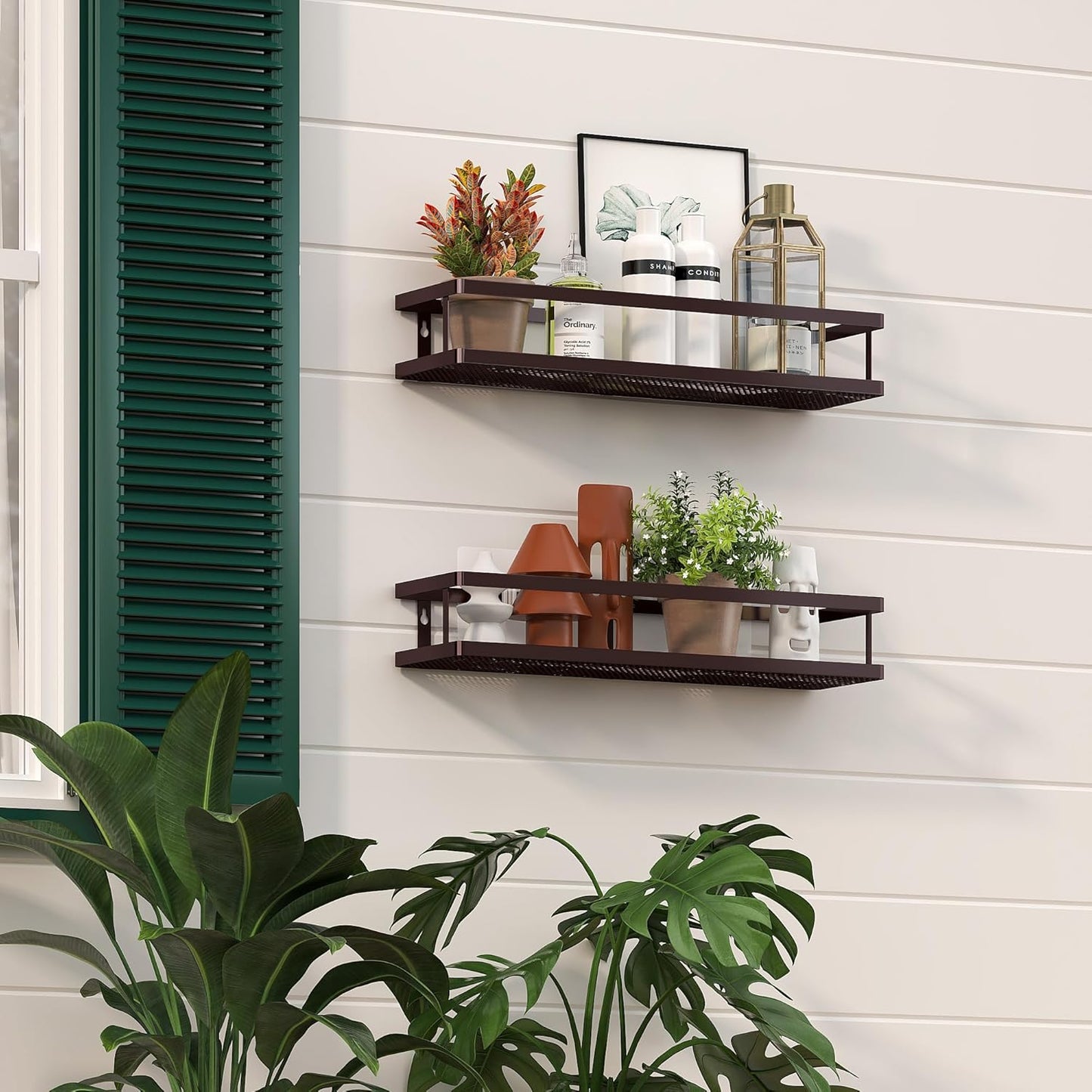 PUSDON Metal Wall Hanging Basket 2 Packs DIY Suitable for Multiple Scenes - Large Bronze Guardrail