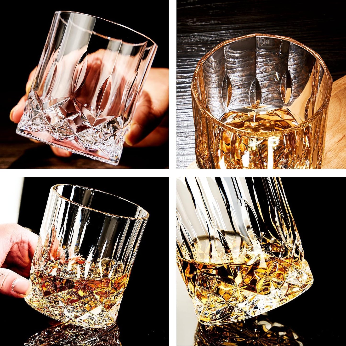Whiskey Glasses Set of 4,Rock Glasses,11 oz Lead-Free Crystal Bourbon Glass,Old Fashioned Glass for Bourbon,Cognac,Irish Whisky,Personalised Whisky Glass Gift Set for Men,Dad,Brother