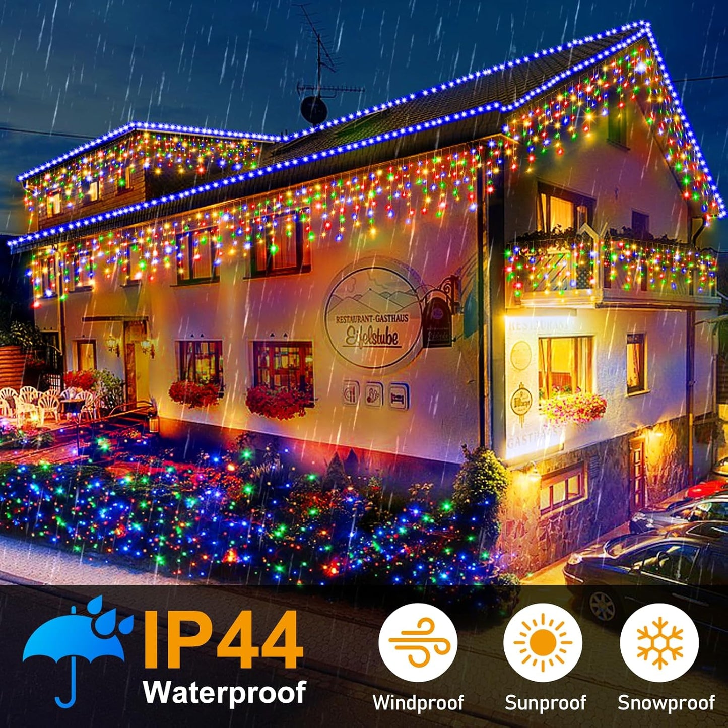 164FT Ice Lights Outdoor, 1600 LED Drops with Timer & Memory, IP44 Waterproof - Multicolor for Christmas Yard Decor