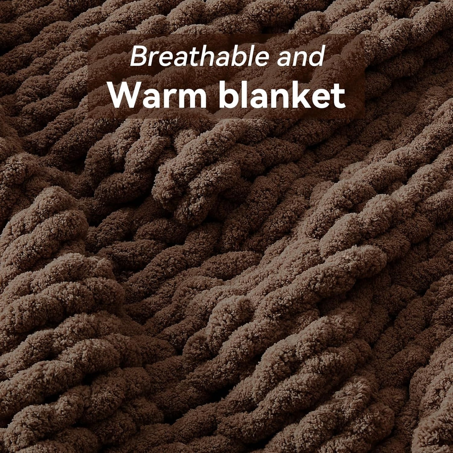 Chunky Knit Throw Blanket, 40''*50'' Knitted Throw Chenille Yarn for Bed Couch, Handmade Dark Brown Crochet Big Thick Blanket, Machine Washable Cute Comfy Blanket for Home Decor