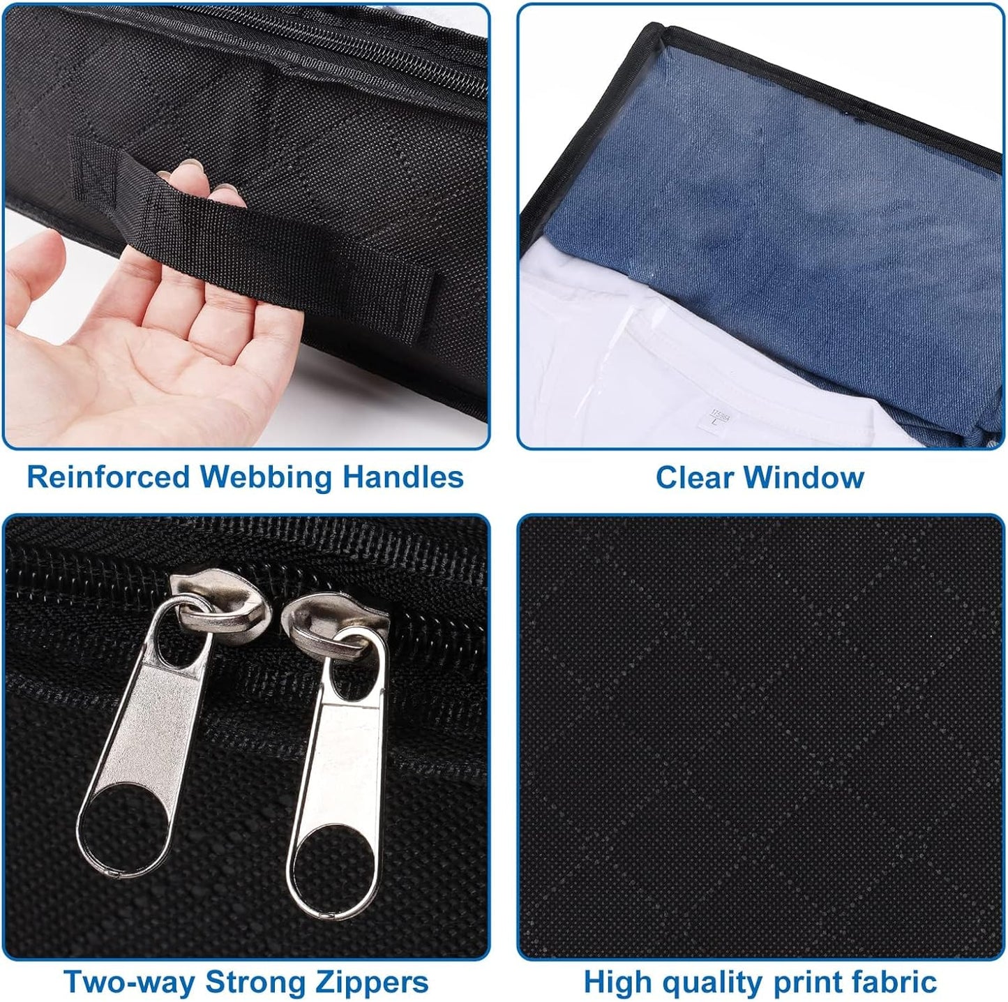 Fixwal 4 Pack Black Underbed Storage Bags with Clear Window and 2 Reinforced Handles Under Bed Storage Containers for Clothing, Bedding, Comforter