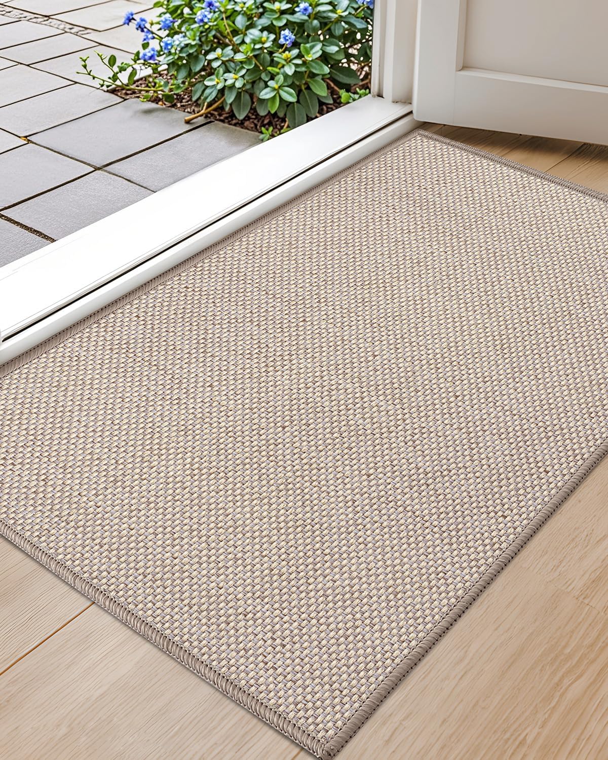 Color&Geometry Front Door Mat Indoor 26"x95", Ultra Non Slip Rubber Backed Dirt Trapper, Low Profile Thin washable, Easy Clean Entry Entryway Rug Door Mat Indoor Entrance, Khaki (Rolled-up NO Creases)
