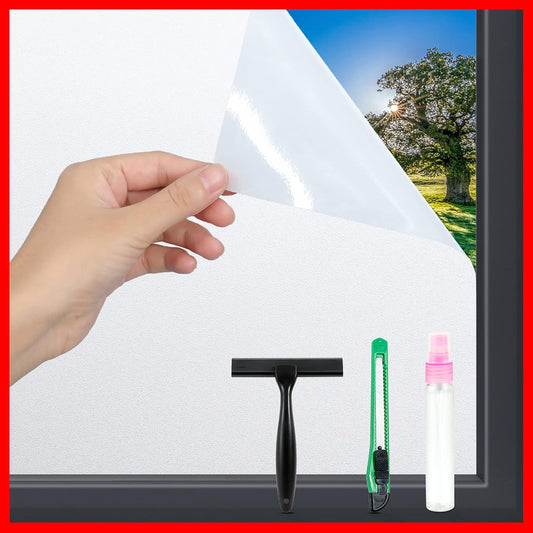 Frosted Glass Window Film with Tools,Reusable Window Privacy Film,Static Clings Window Film Kit for Home Bathroom and Office. (White, 17.5Inch×78.7Inch)