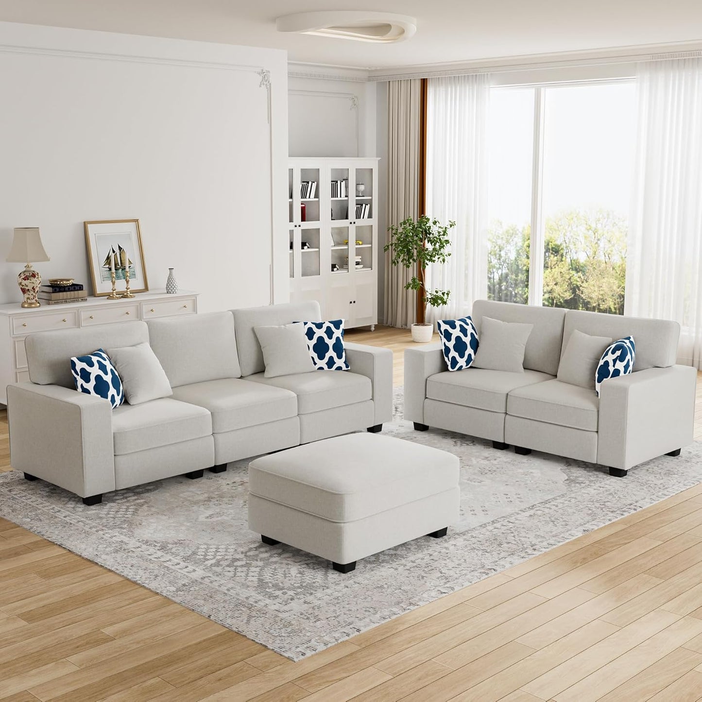 L Lengend Vansen Modular Sectional Sofa U Shaped Couch with Ottoman Modern Reversible Corner Sectional Couch for Living Room (Cream, 2+3 with Ottoman)