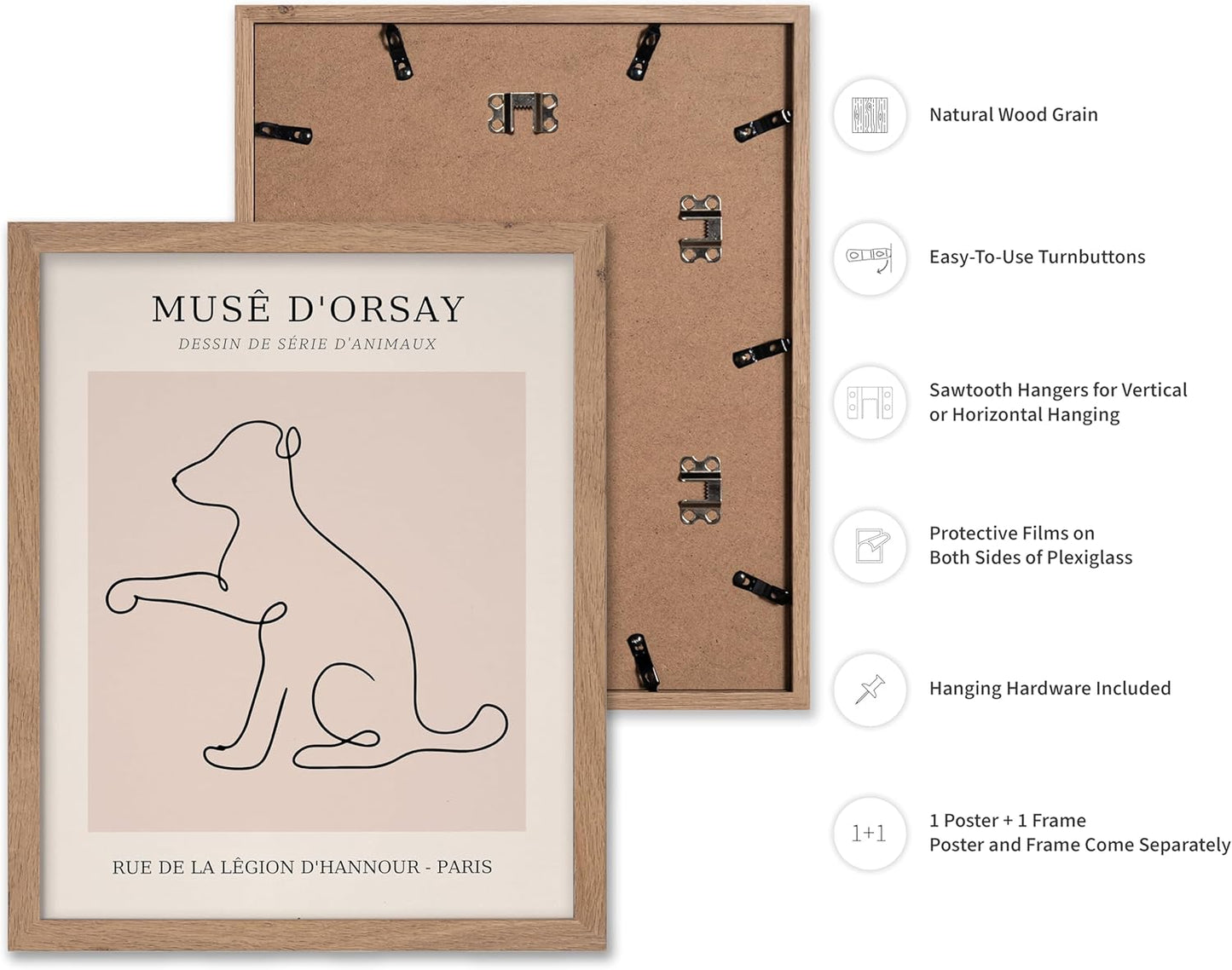 Poster Master Vintage Poster - Retro One Line Dog Drawing Print - Dog Art - Minimal Gift for Men, Women, Animal Lover - Abstract Wall Decor for Home, Office, Bedroom, 8x10 Beige Framed