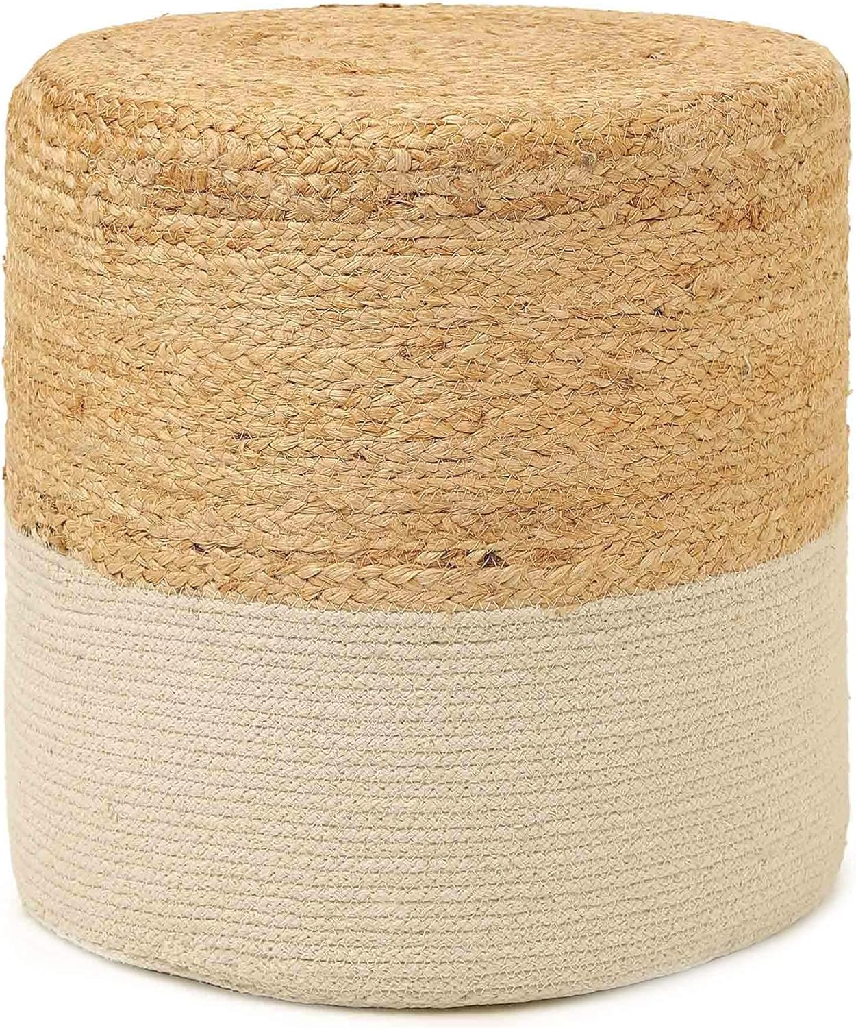 REDEARTH · Cylindrical Pouf Foot Stool Ottoman - Jute Braided Accent Sitting Footrest for The Living Room, Bedroom, Nursery, Patio, Lounge & Other Rooms in The Home (14.5”x14.5”x16”; Natural Ivory)