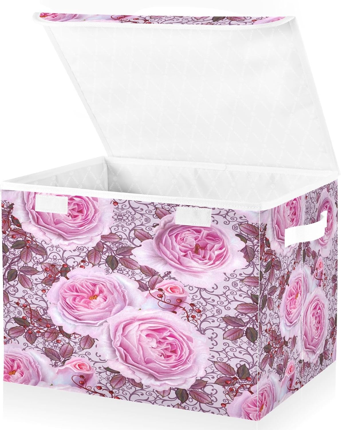 susiyo Beautiful Delicate Pink Roses fabric storage baskets with lids,Collapsible Storage Boxes,Foldable storage boxes with handles for Home,Office,Closet Organization
