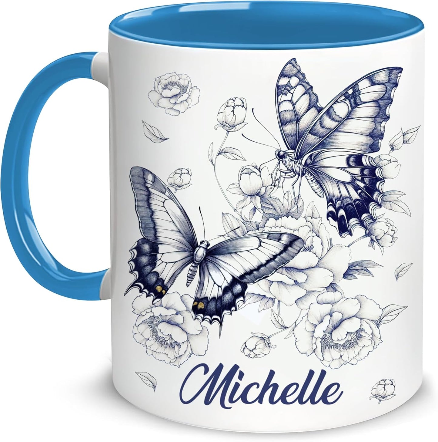 Hyturtle Personalized Blue Butterfly Mug - Butterfly Gifts For Women Lovers - Animal Gift For Bird Lover Her - Bird Gifts For Mom on Mother Day - Custom Name Coffee Cup Ceramic Mug 11 Oz 15 Oz