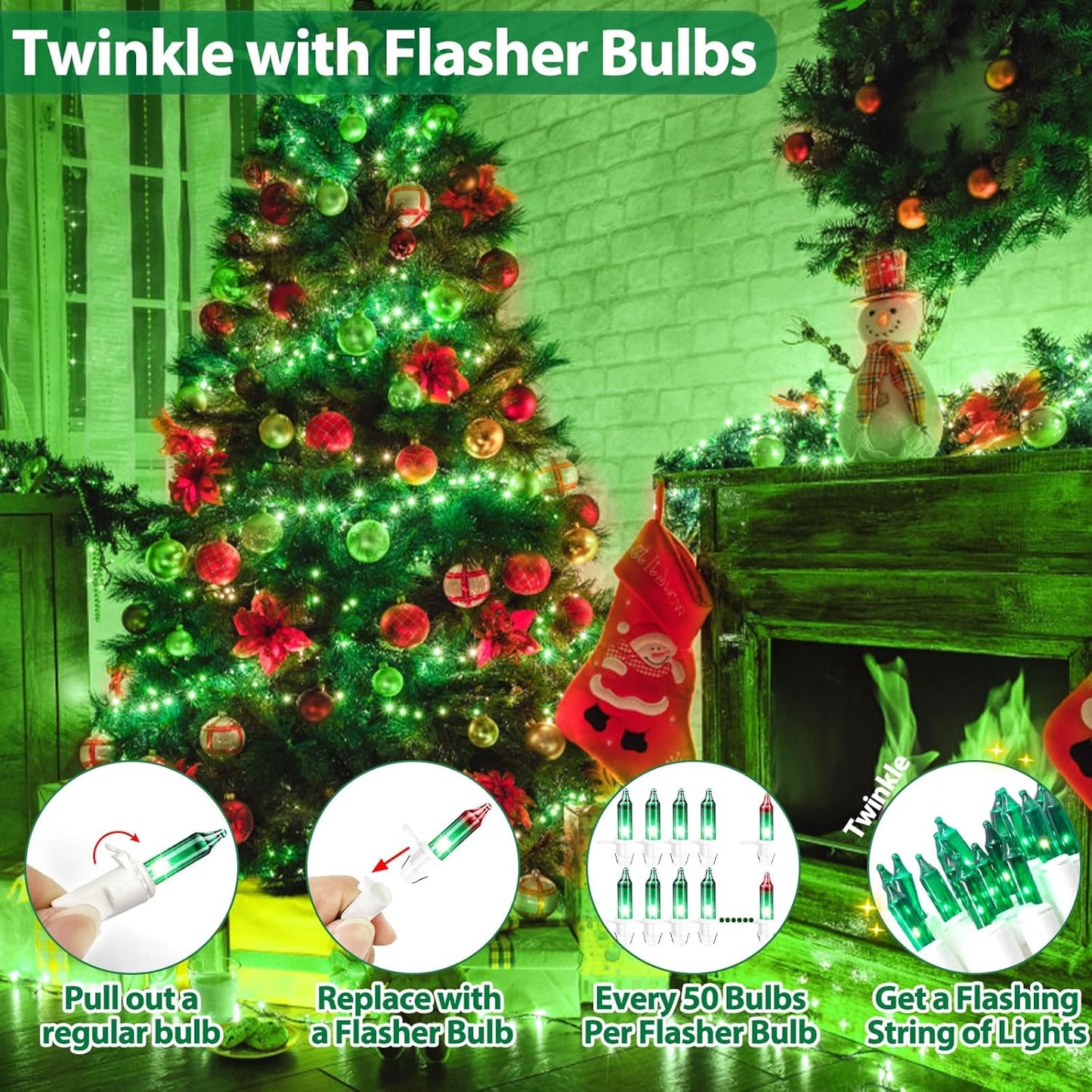 St. Patrick's Day Mini String Lights Green Christmas Lights, 50FT 200 Incandescent Bulbs Green Lights with White Wire for Christmas Tree, Garland, Indoor & Outdoor St Patricks Day Decoration