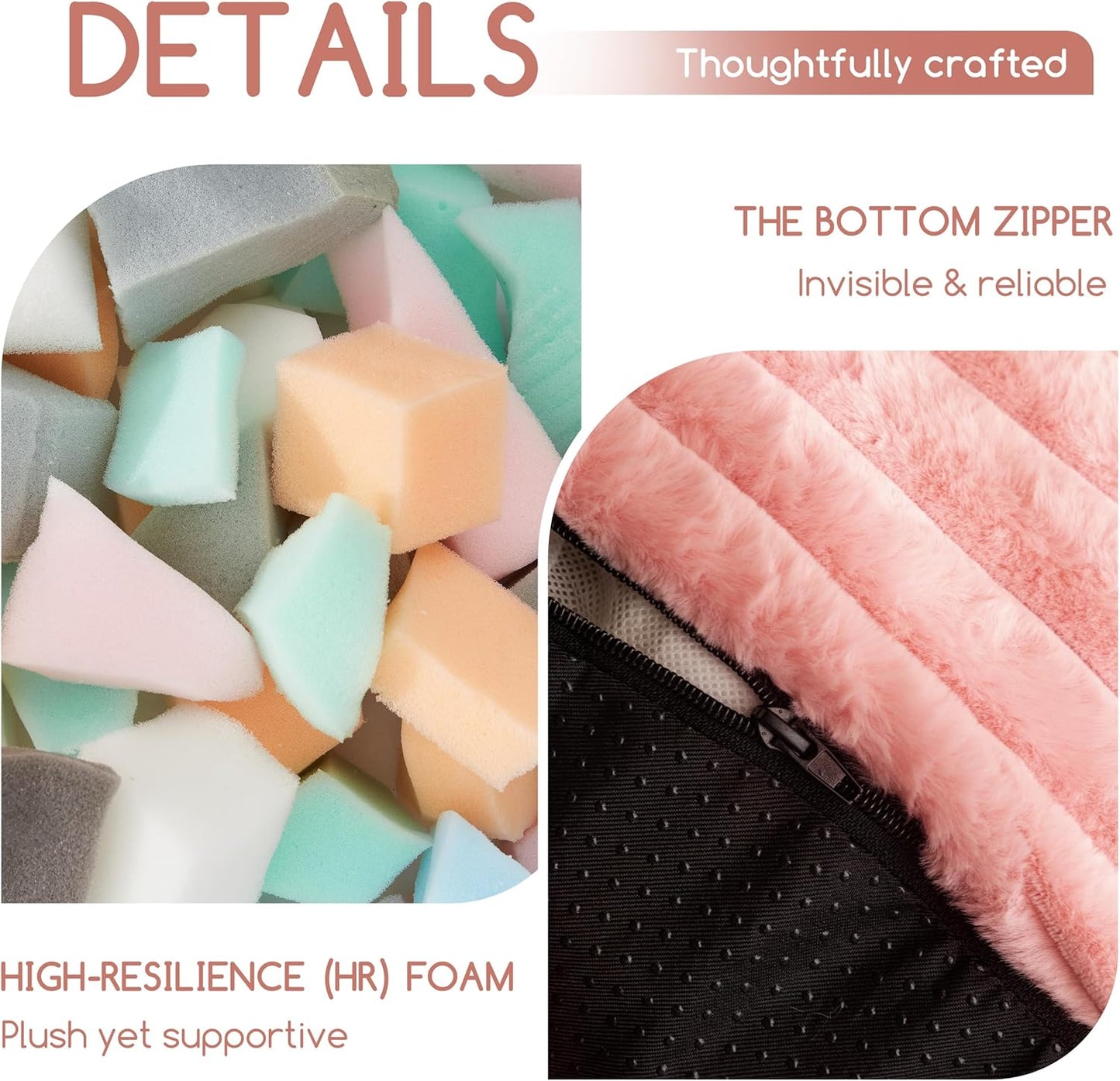 HIGOGOGO Round Stuffed Pouf Ottoman, Stripe Faux Fur Poufs with Foam Chunk Filling, Furry and Fluffy Pouf Foot Stool Storage Ottoman, 20 X 15 Floor Poufs Foot Rest for Living Room, Pink