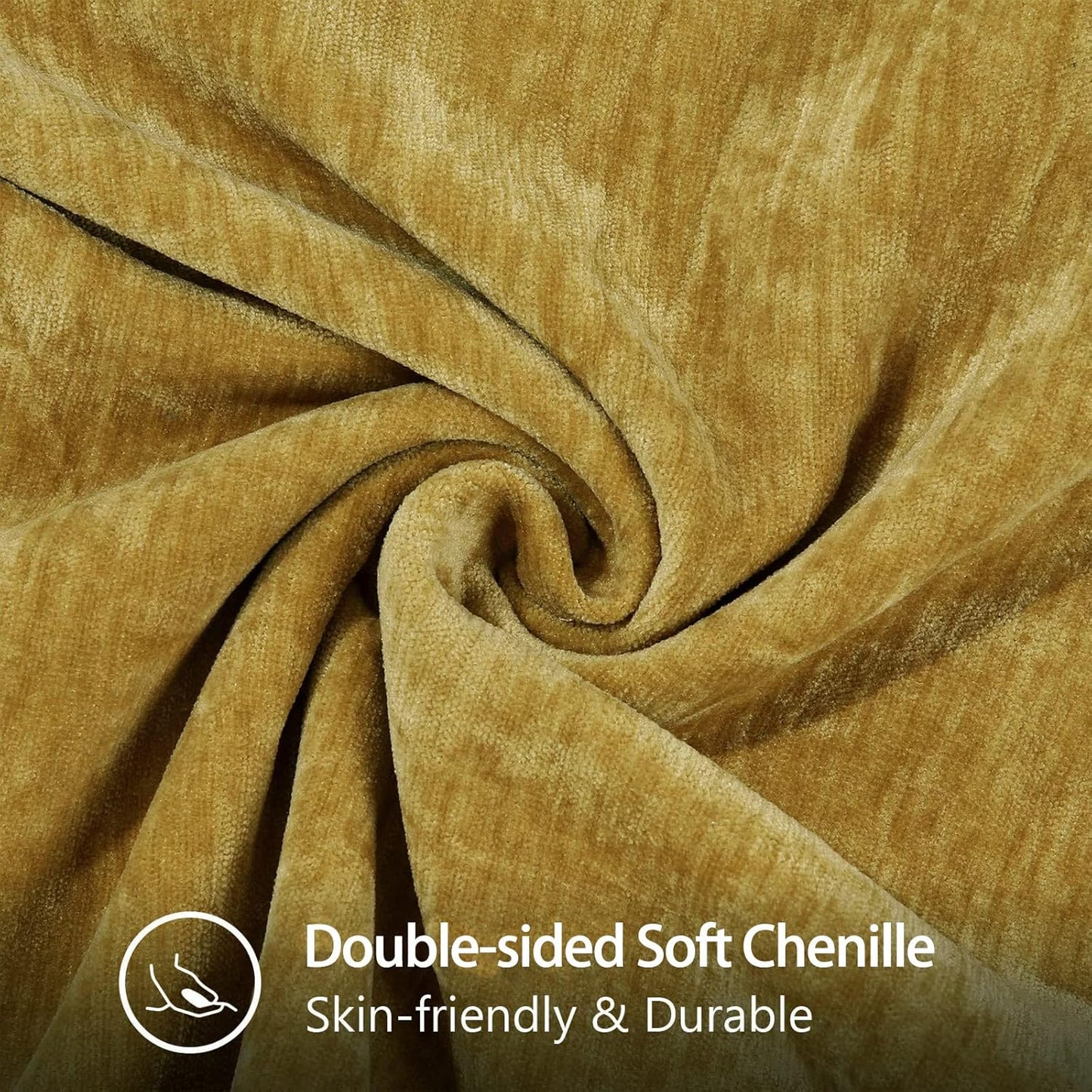 decorUhome Chenille Soft Throw Pillow Covers 18x18 Set of 2, Farmhouse Velvet Neutral Decorative Euro Pillow Covers with Stitched Edge for Couch Sofa Bed Home Decor, Mineral Yellow