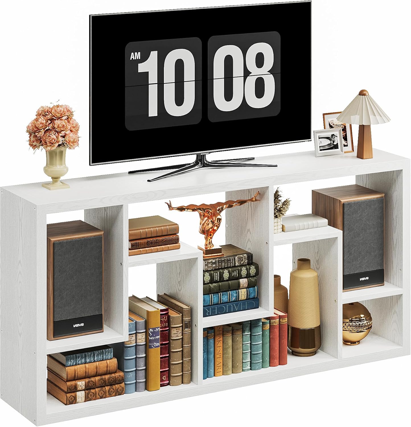 IRONCK Geometric Bookcase 6-Shelf Industrial Bookshelf White Etagere Bookcase Tall Storage Display Bookshelf with Thicken Shelf for Living Room Home Office