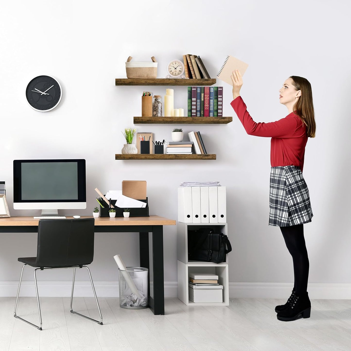 Sorbus Floating Shelves for Wall - 24" Bathroom Shelves, Wall Decor for Bedroom, Kitchen, Living Room, Home Decor & Book storage - Mounted Floating Shelf with Invisible Brackets (Rustic Brown, 3 Pack)