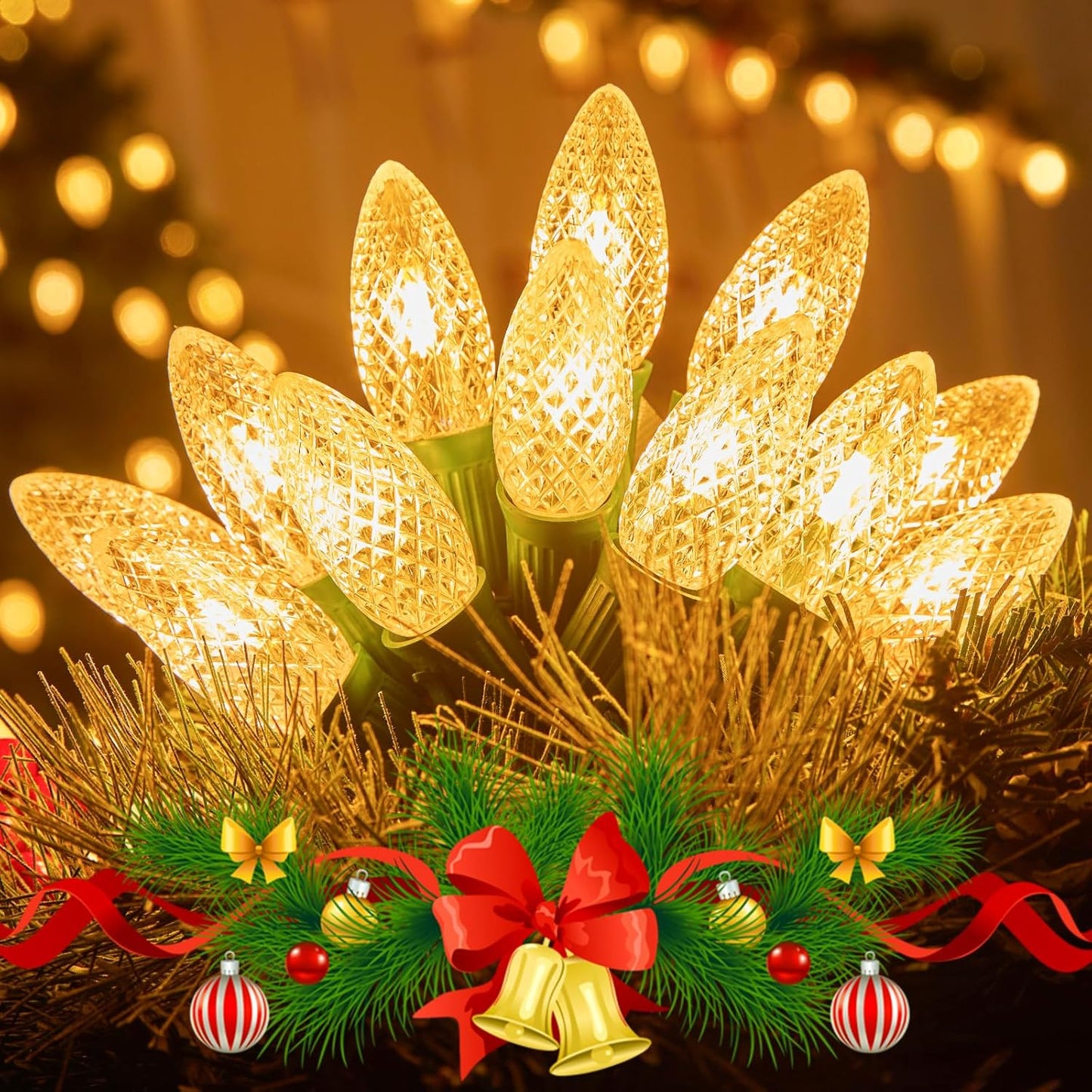 Brightown Outdoor Christmas Lights, 100 Ft C9 LED Commercial String Lights with Warm White Strawberry C9 Bulbs, Waterproof Connectable UL Certified C9 Lights for Indoor Home Yard Xmas Tree Decor