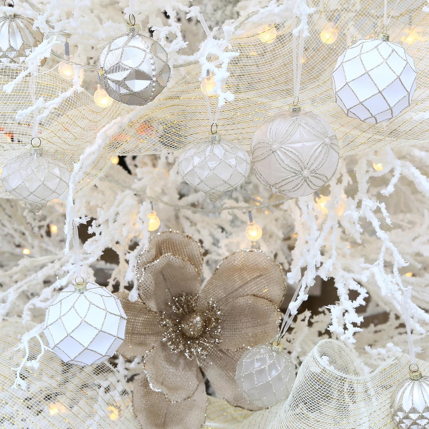 Sea Team Christmas Baubles Set of 16 80mm Christmas Tree Hanging Ornaments Decoration (Champagne and Matte)