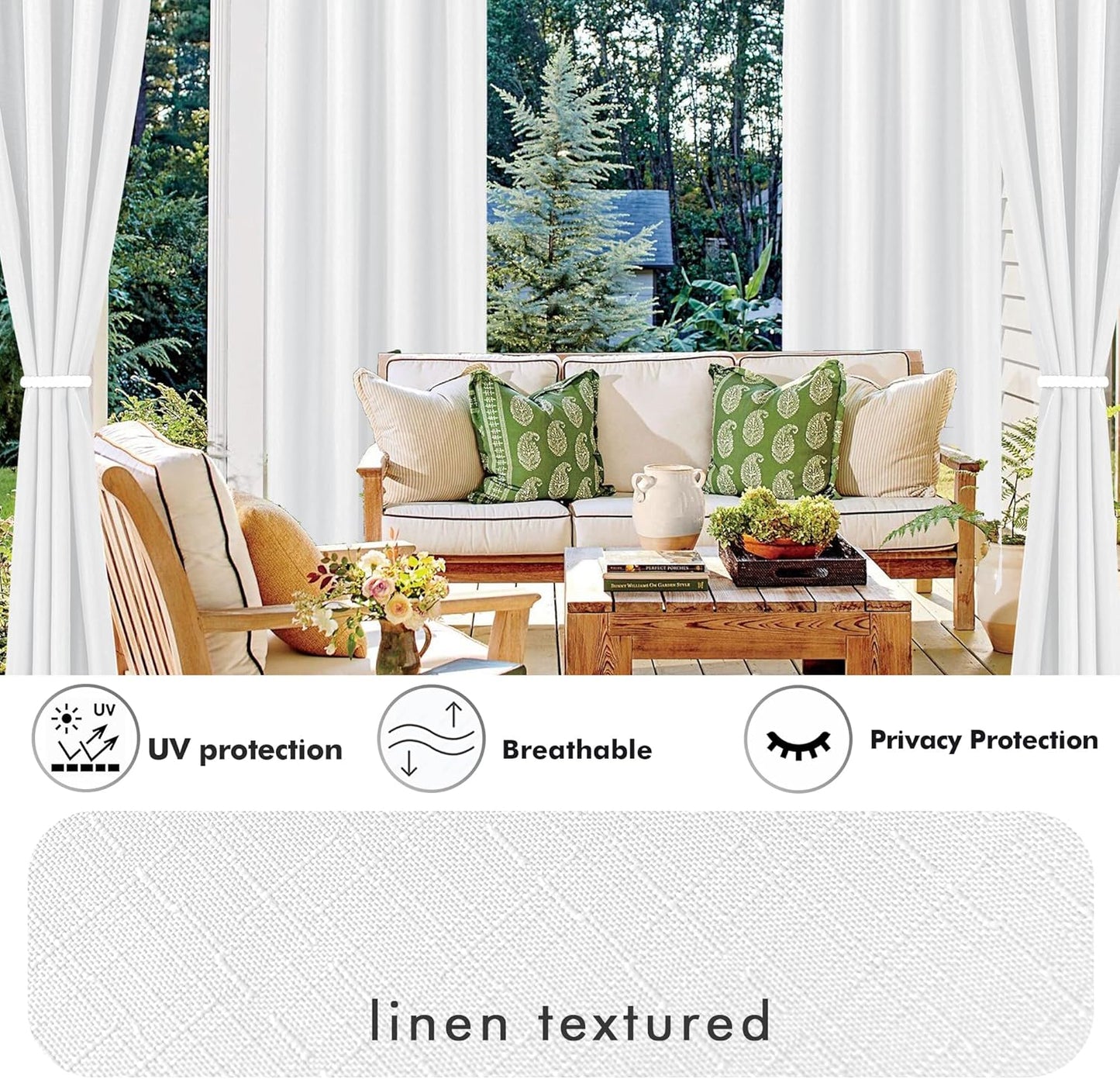 HolidayIdeas 4 Panels Linen Outdoor Curtains for Patio Waterproof White Curtains 84 Inch Length-Outside Curtains Weatherproof, Privacy for Pergola, Porch, Gazebo-54 Wide x 84" Long
