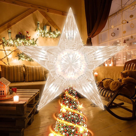Christmas Tree Topper Star with 10 Clear Lights Star Topper for Christmas Tree Decorations