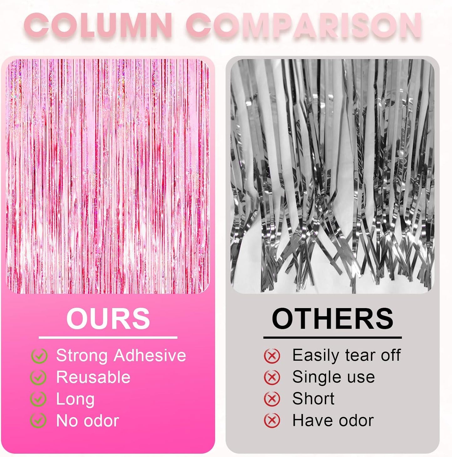 3 Pack 3.3x8.2 Feet Laser Pink Foil Fringe Backdrop Curtains, Tinsel Streamers Birthday Party Decorations, Fringe Backdrop for Graduation, Baby Shower, Gender Reveal, Disco Party