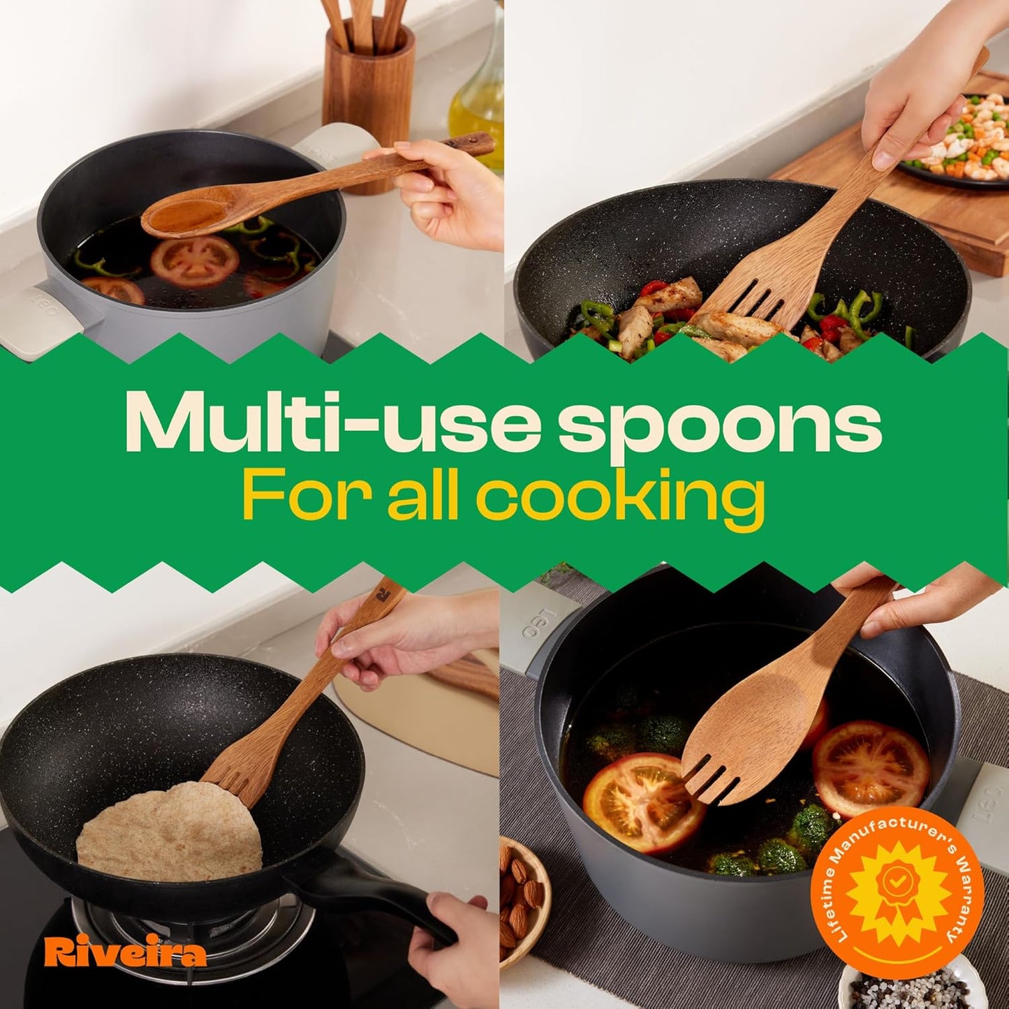 Riveira Walnut Wooden Spoons for Cooking Set of 9 – Natural Walnut Wooden Cooking Utensils, Spatula, Spoon - Premium Quality Utensil Set for Non-Toxic Cooking