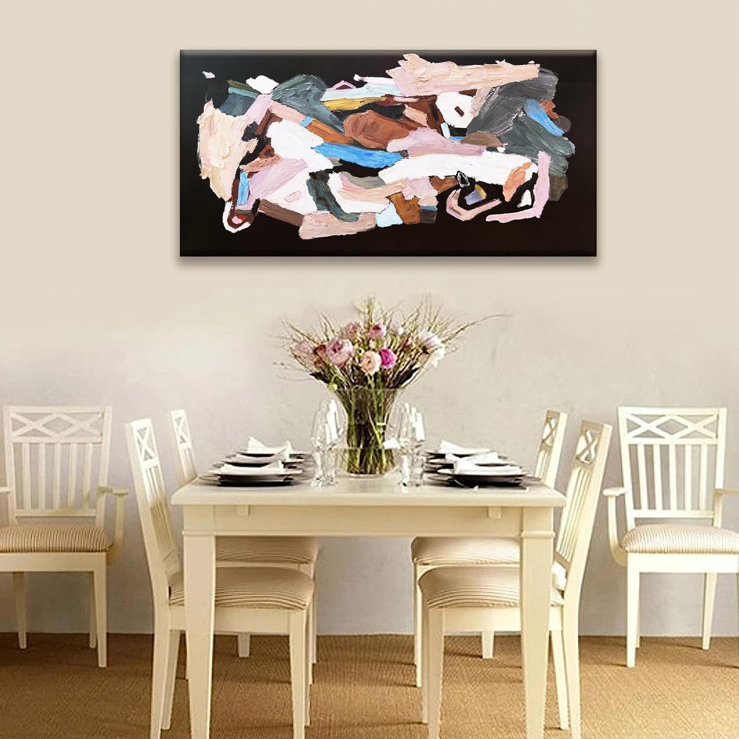 TAIJXAGSG Abstract Canvas Art Wall Decor Modern Minimalist Artwork Paintings Black Wall Art Prints Colorful Abstract Wall Art Line Art Bedroom Kitchen Office Bathroom Decor 20" × 40"