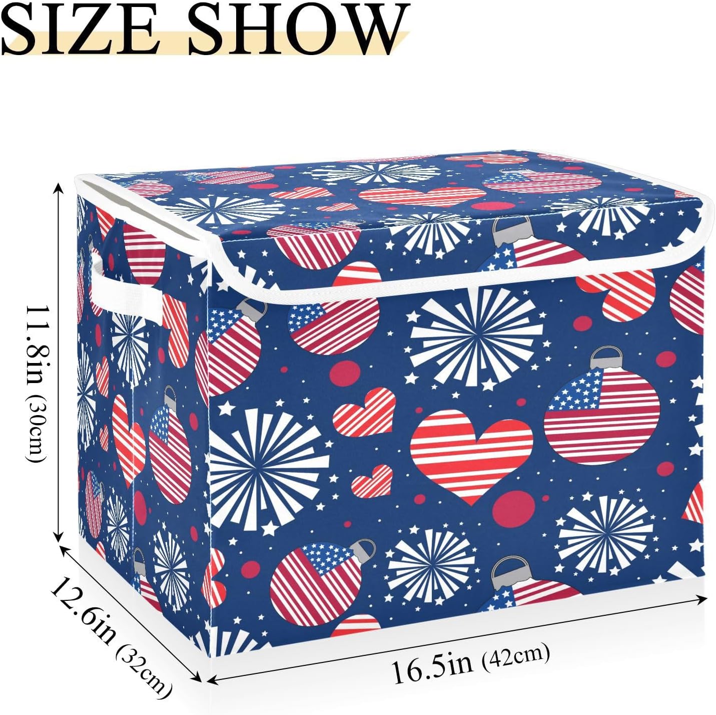 susiyo Happy New Year American fabric storage baskets with lids,Collapsible Storage Boxes,Foldable storage boxes with handles for Home,Office,Closet Organization