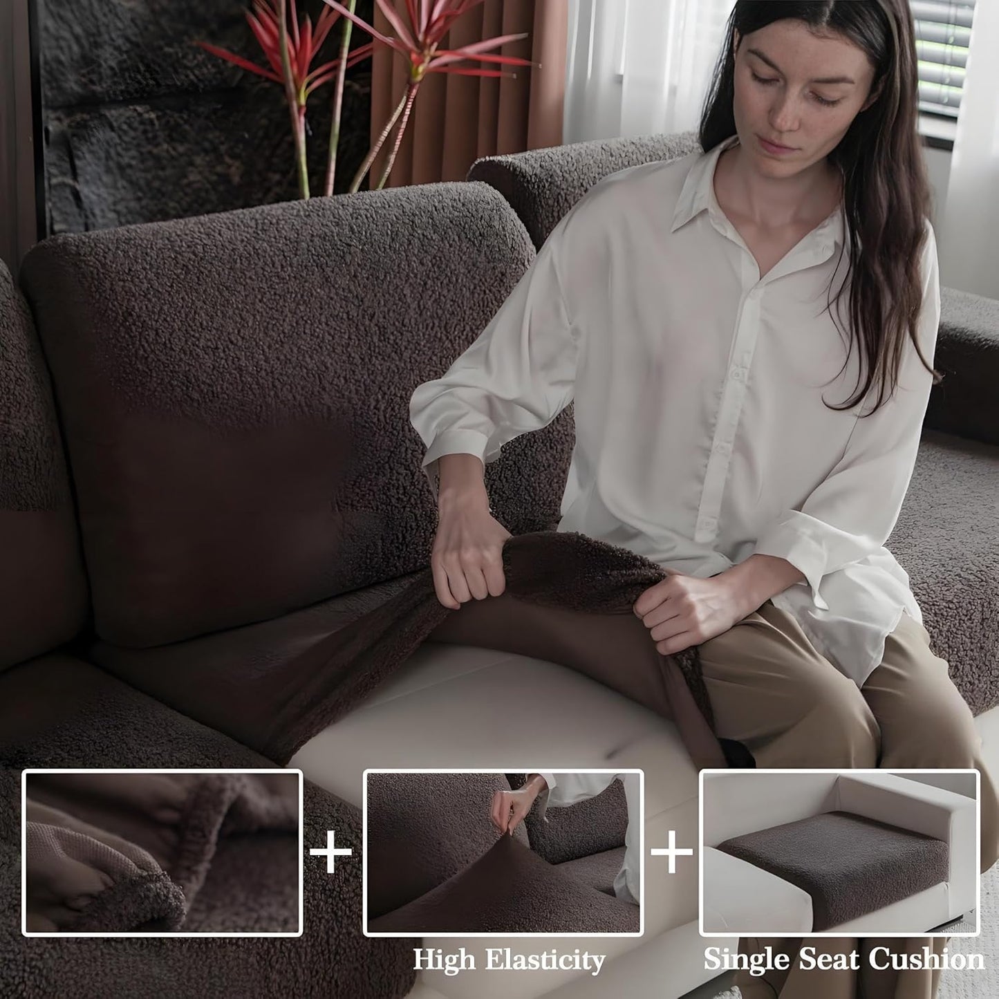 Couch Cushion Covers for Sectional Sofa, Stretch Soft Sofa Slipcovers Washable Wear-Resistant Universal Furniture Protector for Living Room(1 Piece Armrest Cover, Brown)