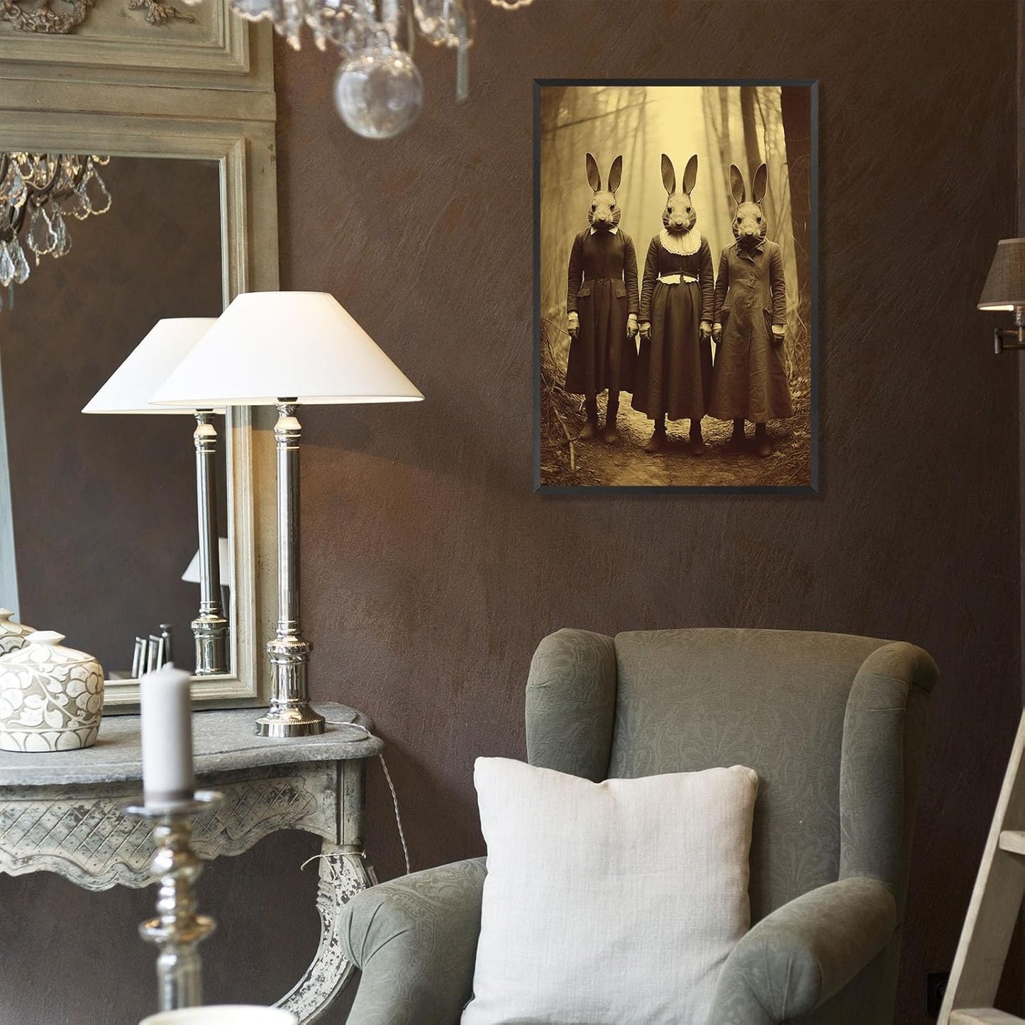 Vintage Halloween Wall Decor Rabbit Cult of the Occult Forest Canvas Wall Art Poster Gothic Dark Academia Decorations Room Creepy Print Spooky Pictures 24X36inch Aluminum Framed