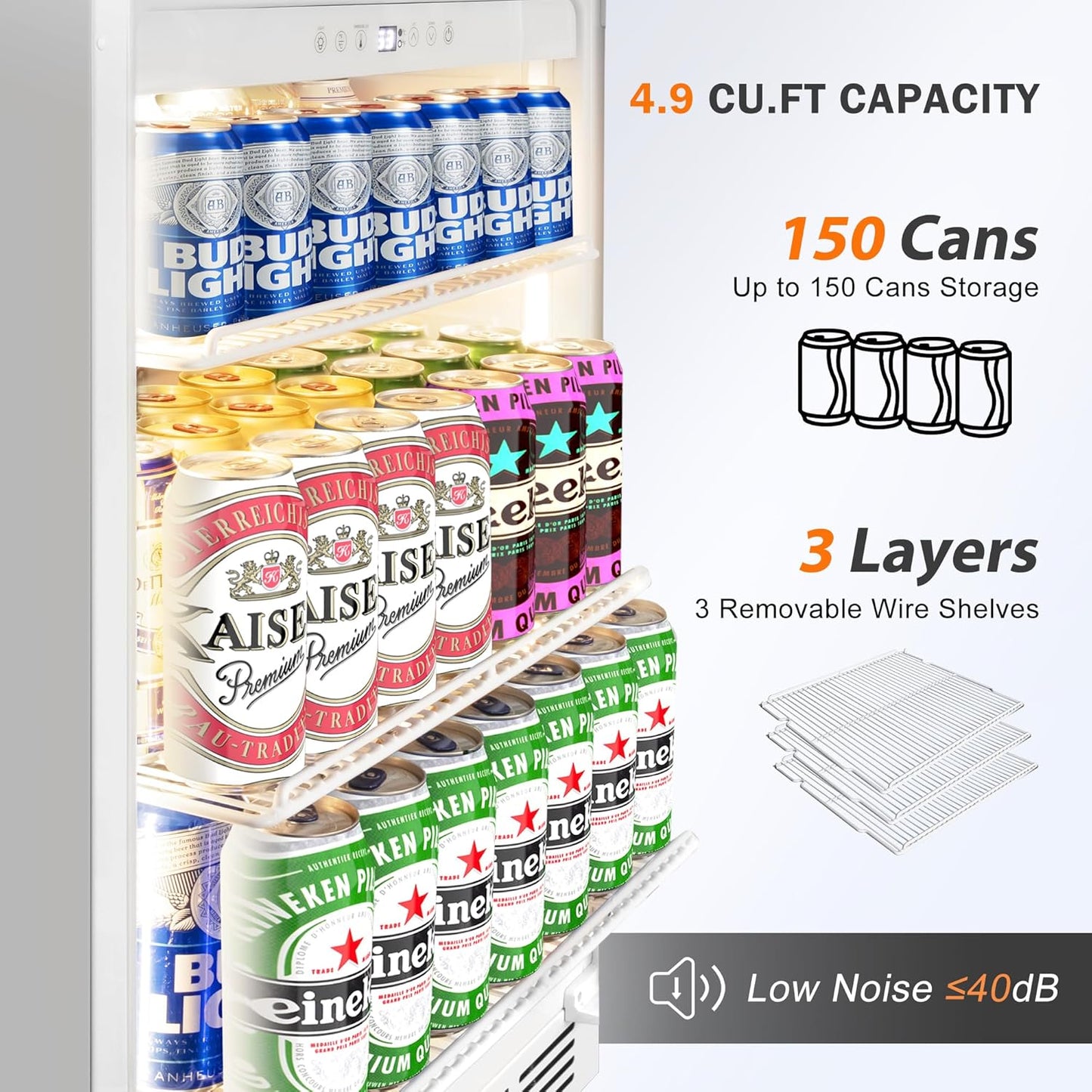 Beverage Refrigerator 24 Inch Drink Fridge, Beer Fridge, 150 Cans Beverage Cooler, Under Counter Refrigerator, Drink Cooler Undercounter Outdoor Refrigerators, Single Glass Door Bar Fridge