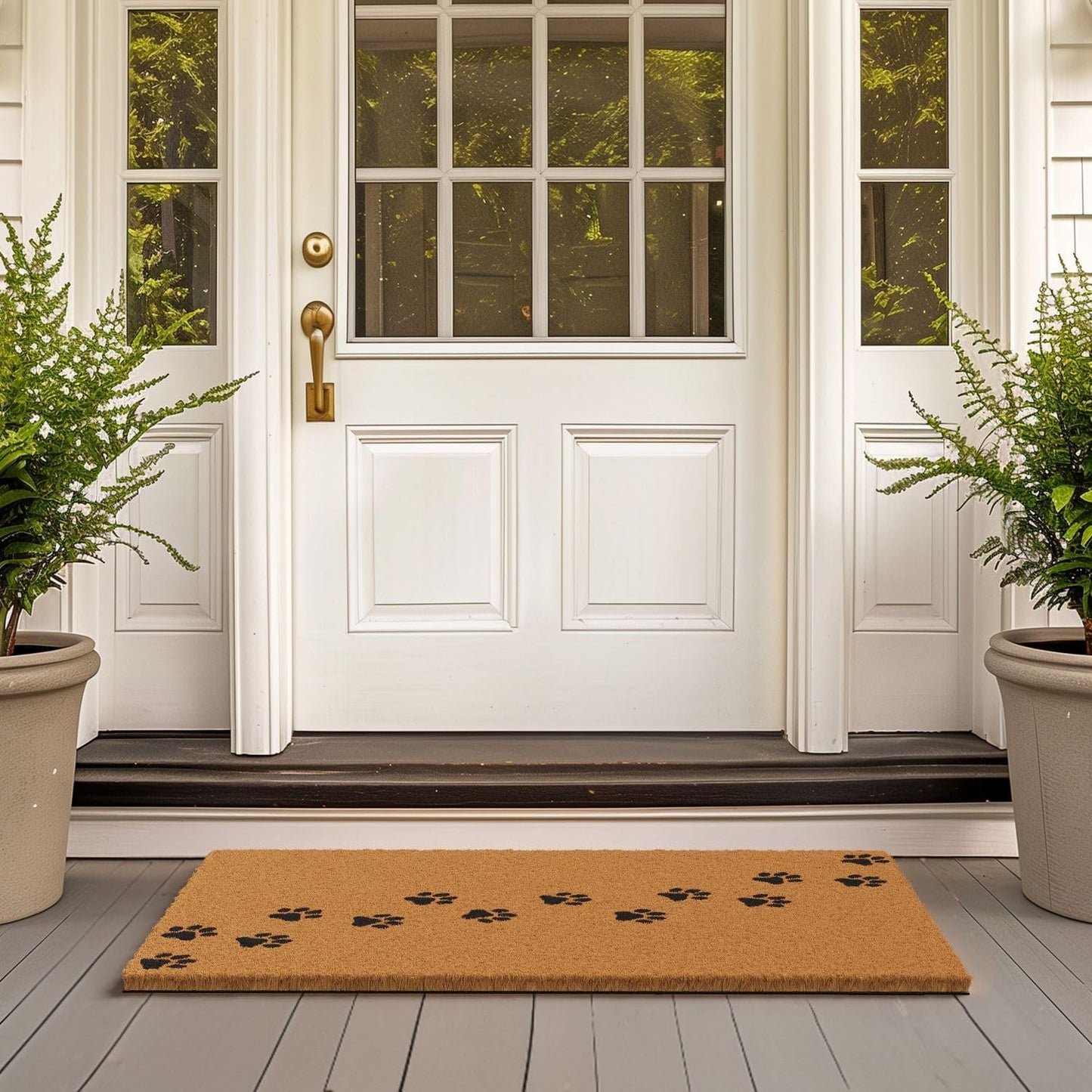 Barnyard Designs Natural Coco Coir Heavy Duty Backing Doormat - Large Cute Non-Slip Front Door Welcome Mat for Outside Entrance or Porch Entry, Brown (24x36, Paws)