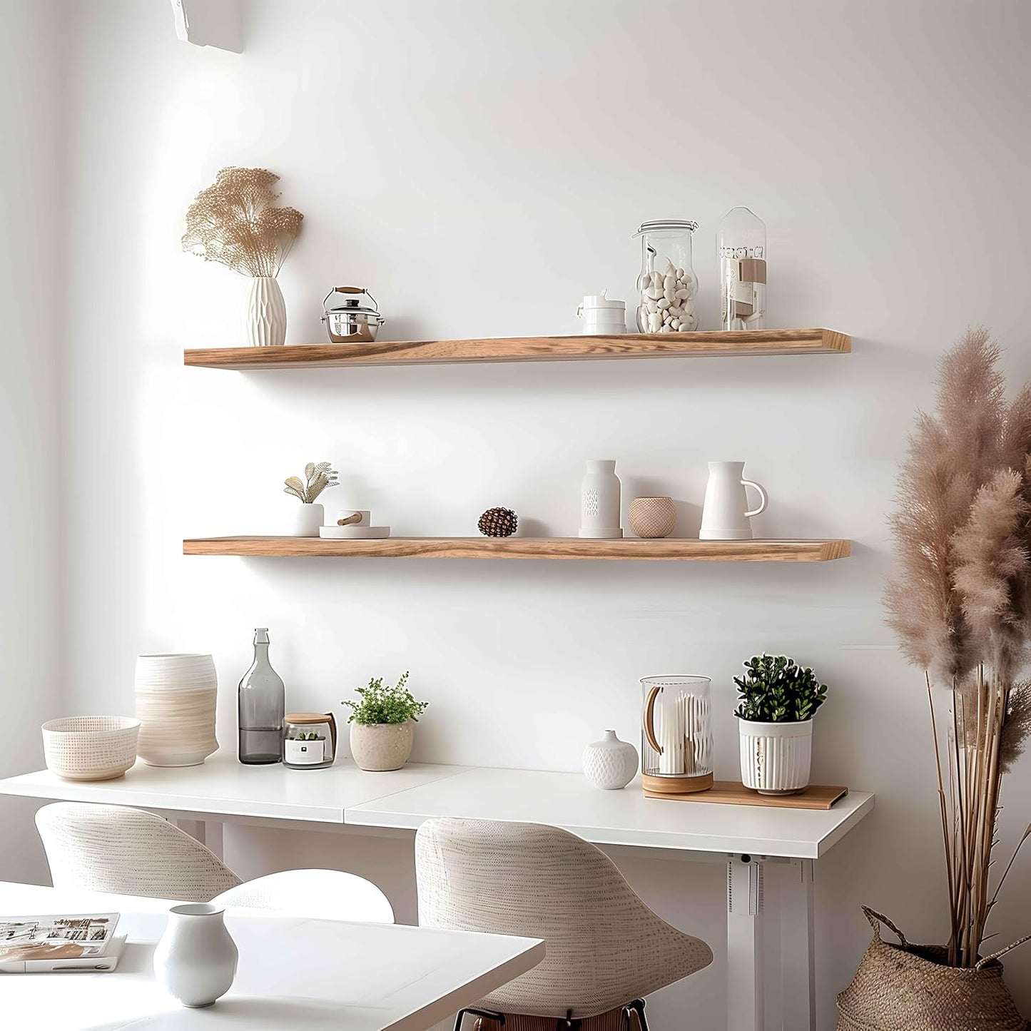 48 Inch Floating Shelves for Wall Rustic Light Wood Wall Shelves for Bedroom Set of 4