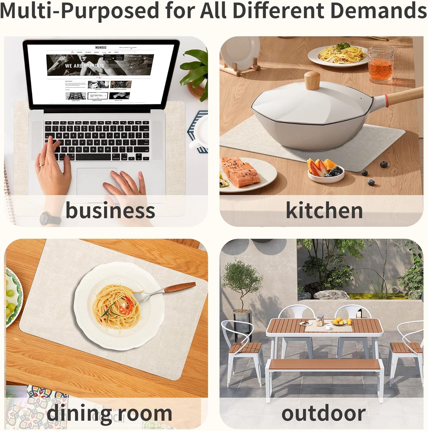 Maxpearl Faux Leather Placemats Set of 4 - Waterproof - Wipe Clean - Heat Resistant - Anti Slip Dining Table Place Mats, Suitable for Indoor & Outdoor Use, 17’’×12’’, Beige