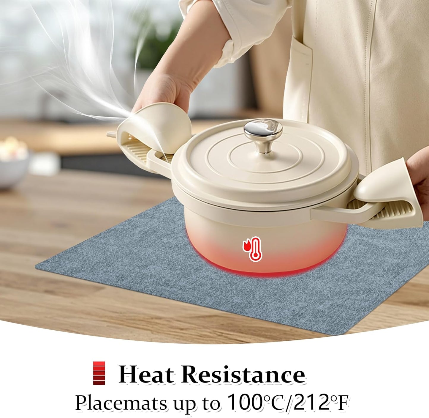 FROMHEART Faux Leather Placemats Set of 8–Waterproof,Heat/Oil Stain-Resistant PU Table Mat–Reversible,Non-Slip,Easy to Clean Place Mats for Kitchen,Dining,Indoor/Outdoor,(Light Blue,11.8" x 17")