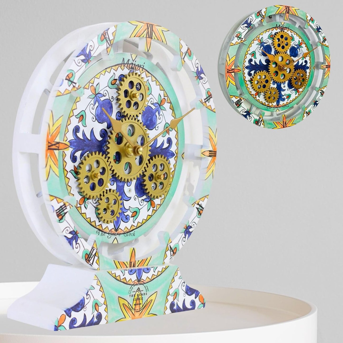 The Gears Clock Wall Clock Italy Collection with Moving Gears (Maiori, 10 inch Round)