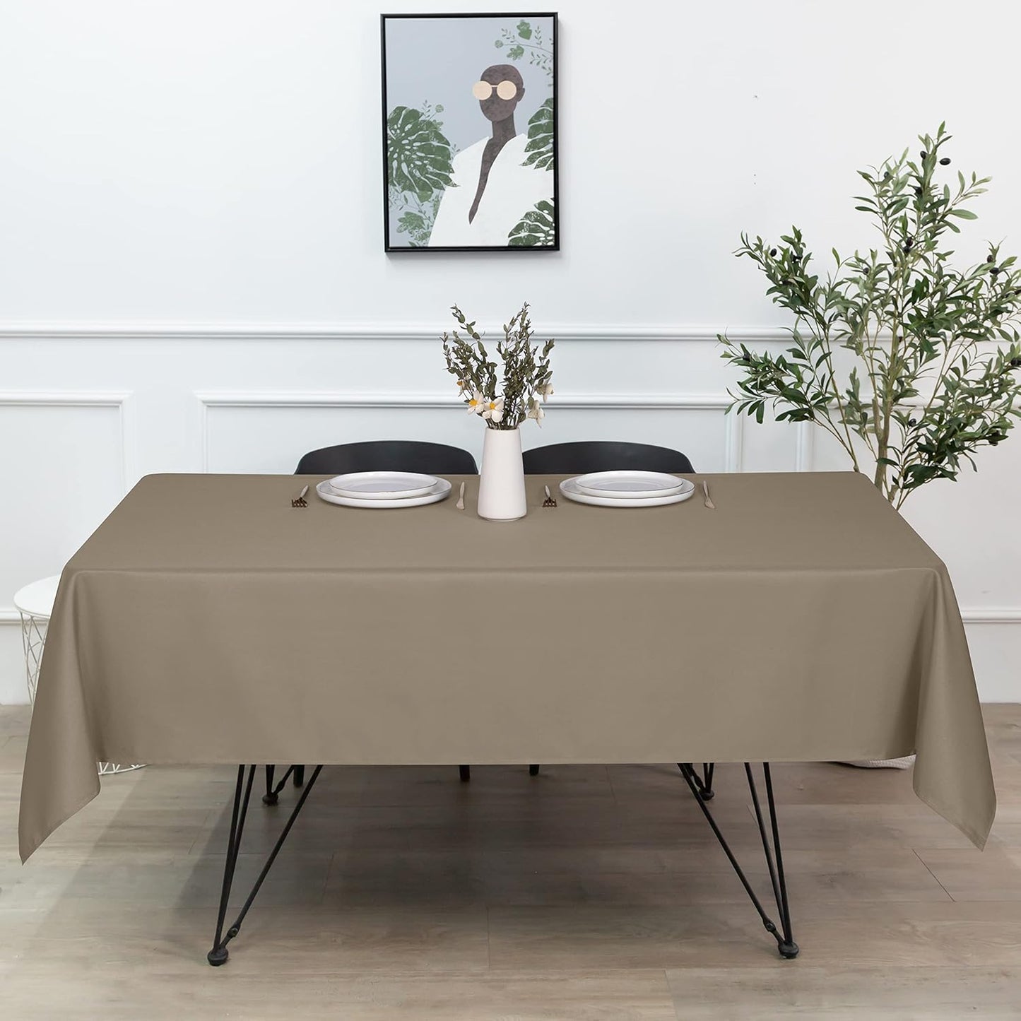 sancua Rectangle Tablecloth - 90 x 132 Inch - Stain and Wrinkle Resistant Washable Polyester Table Cloth, Decorative Fabric Table Cover for Dining Tables, Buffet Parties and Camping, Taupe