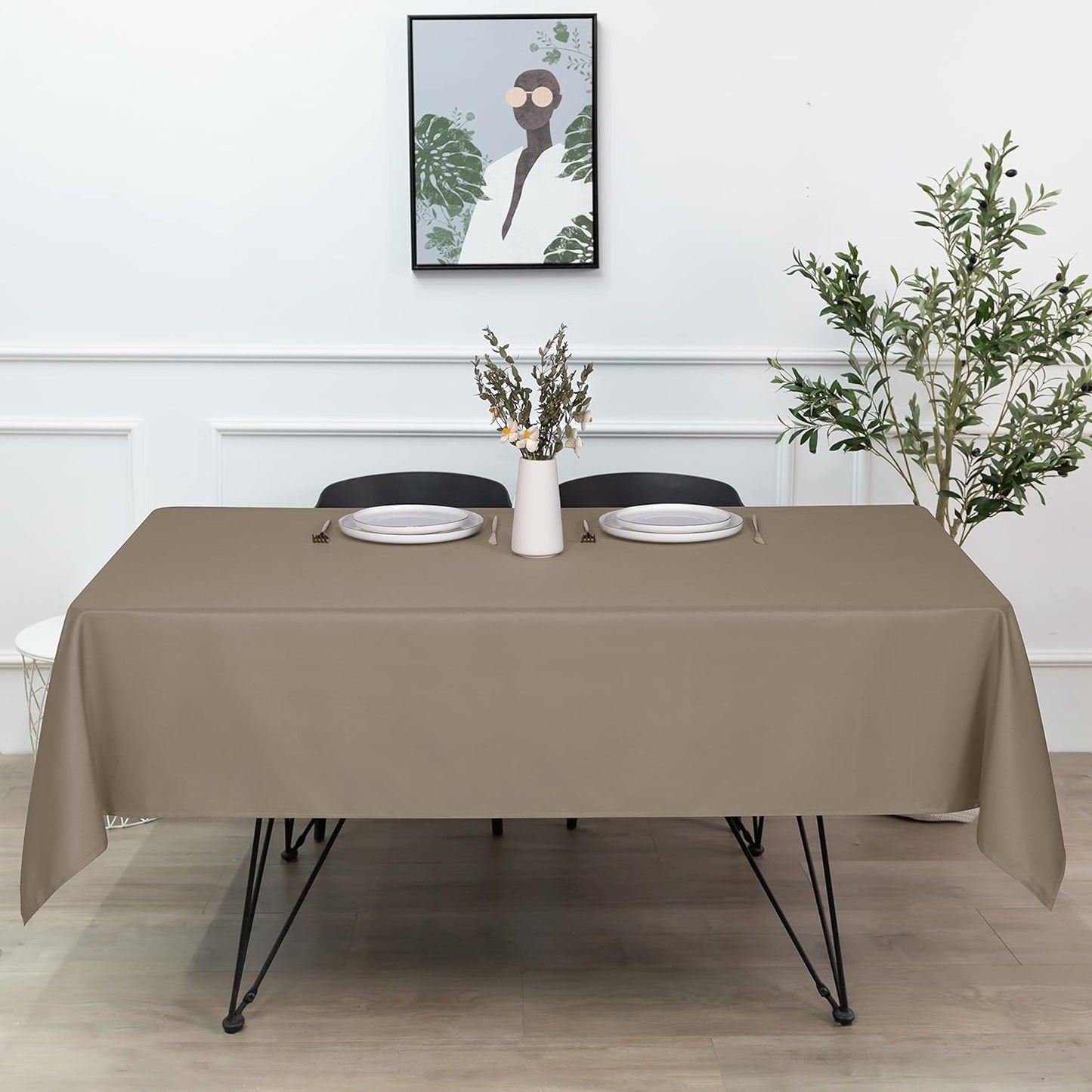 sancua Rectangle Tablecloth - 54 x 120 Inch - Stain and Wrinkle Resistant Washable Polyester Table Cloth, Decorative Fabric Table Cover for Dining Tables, Buffet Parties and Camping, Taupe