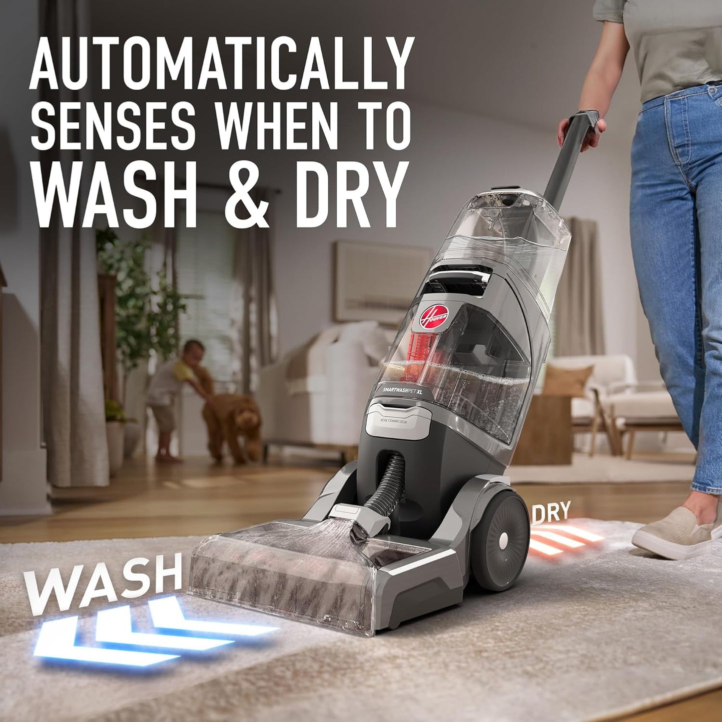 Hoover SmartWash Pet XL Upright Carpet Cleaner Machine for Carpet and Upholstery, Automatic Deep Cleaning Carpet Shampooer, Converts to Spot Cleaner, Pair with Hoover Carpet Cleaner Solution