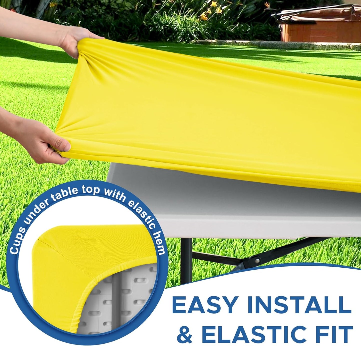 Fitted Tablecloth for 6 Foot Rectangle Tables-6 Pack Yellow Elastic Outdoor Picnic Table Cover-Spandex Stretch Folding Table Cloths 6 ft for Camping Dining Room Patio Kitchen Banquet Party