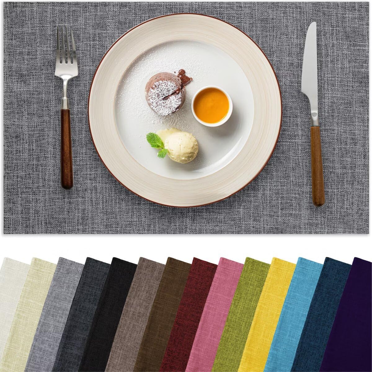 Placemats Set of 6, Bilayer Thickened Linen Place Mats Heat Resistant Machine Washable Wrinkle Free Carefully Selected Polyester Mats for Kitchen/Dining/Coffee Table (Light Grey)