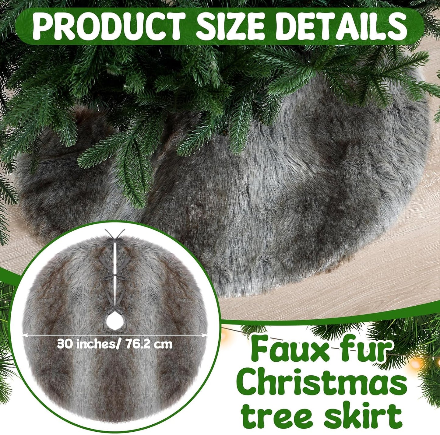 Sumind 30 Inch Christmas Tree Plush Skirt Grey White Stripe Faux Fur Christmas Tree Skirt Decoration for Xmas Party Mat Winter Holiday Home Decorations