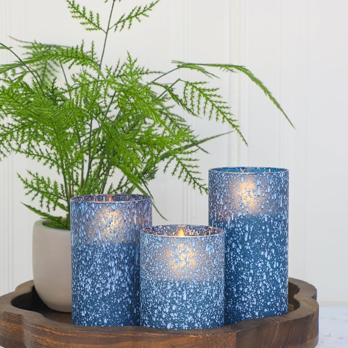 Flameless Candles with Remote - Battery Operated Candles with Timer, Flickering Real Wax LED Pillar Christmas Candles for Wedding, Table, Home Decorations (Blue, Set of 3)