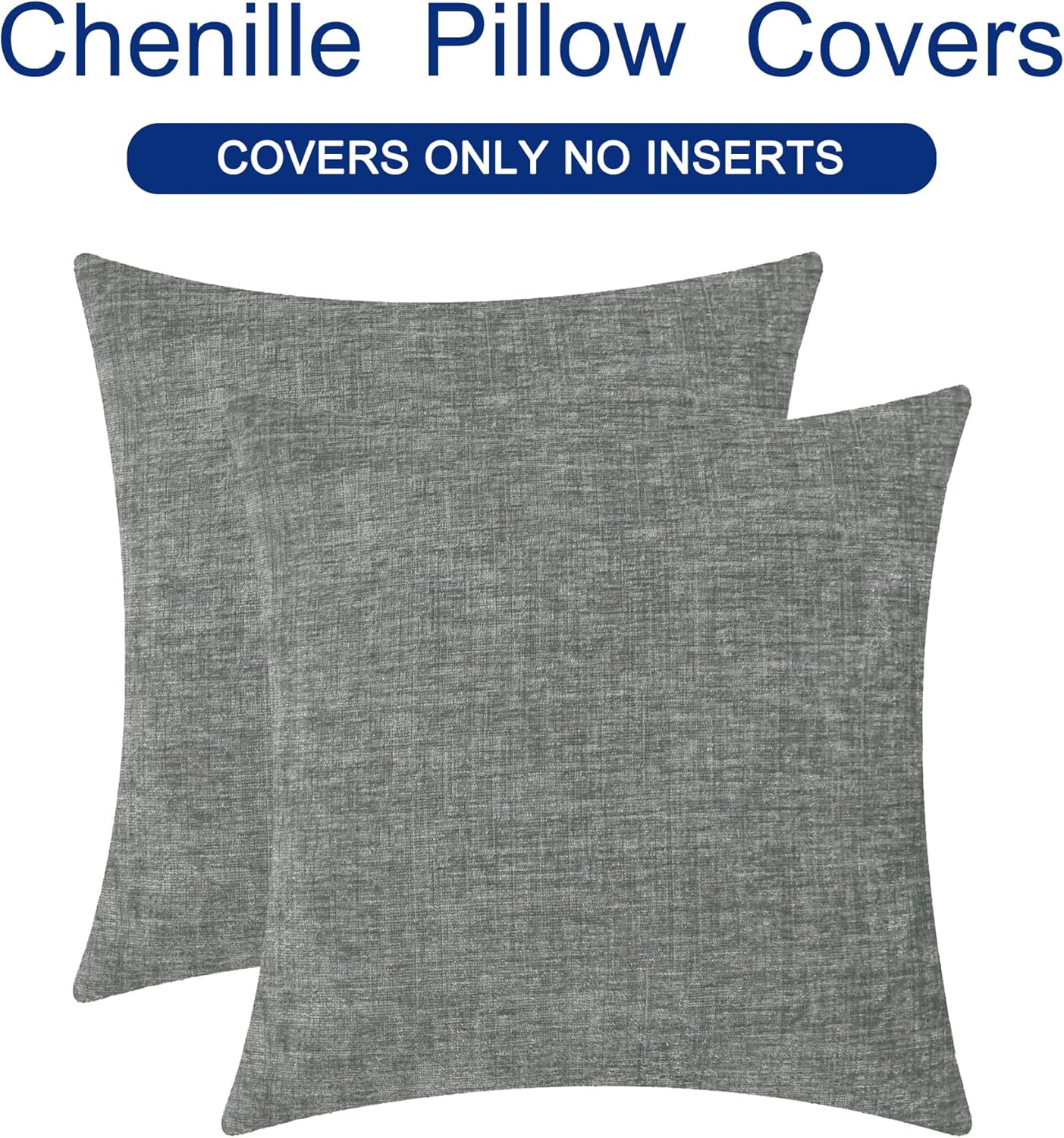 CaliTime Throw Pillow Covers Decorative 16 X 16 Inches Pack of 2 Cozy Chenille Cushion Cases for Couch Sofa Bed Living Room Home Medium Grey