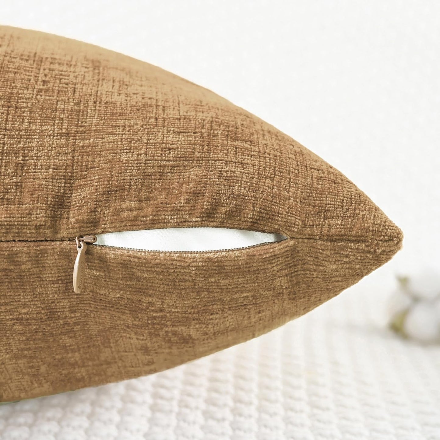 CaliTime Throw Pillow Covers Decorative 18 X 18 Inches Pack of 4 Cozy Chenille Cushion Cases for Couch Sofa Bed Living Room Home Apricot Brown