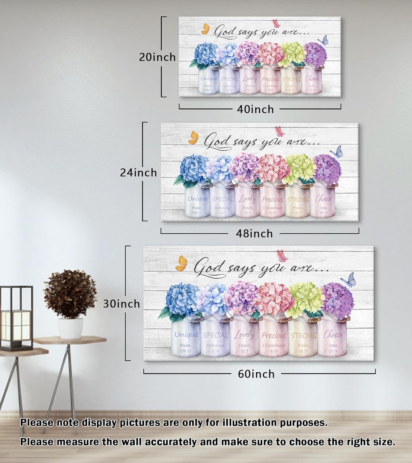 Cao Gen Decor ArtH43062 Inspirational Bible Verse Wall Art: God Says You Are Wall Sayings Flowers in Mason Jar Picture Print Christian Gift Quotes Poster for Women Girl Bedroom Home Decor Artwork