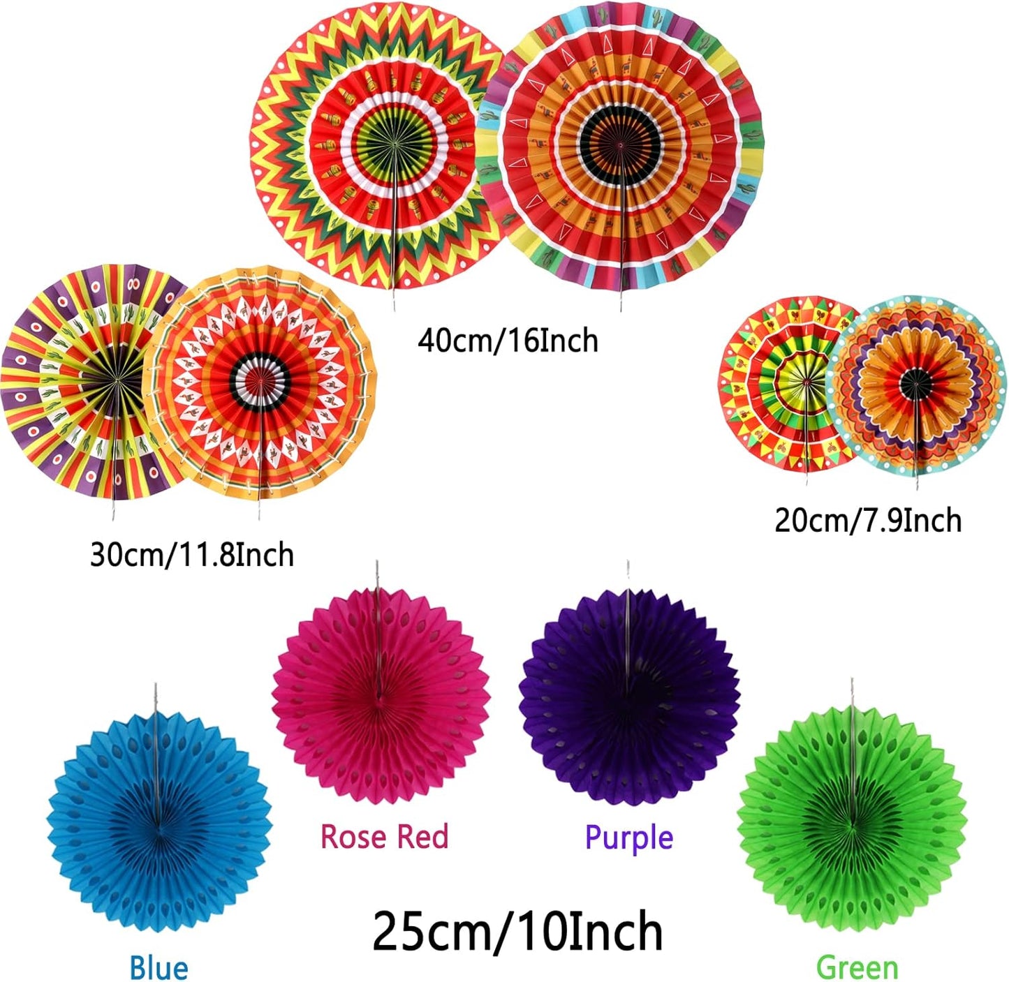 ZERODECO Fiesta Mexican Party Decorations, 21 Pcs Multi-color Paper Fans, Pom Poms Flowers for Cinco De Mayo Taco Themed Birthday Party Supplies